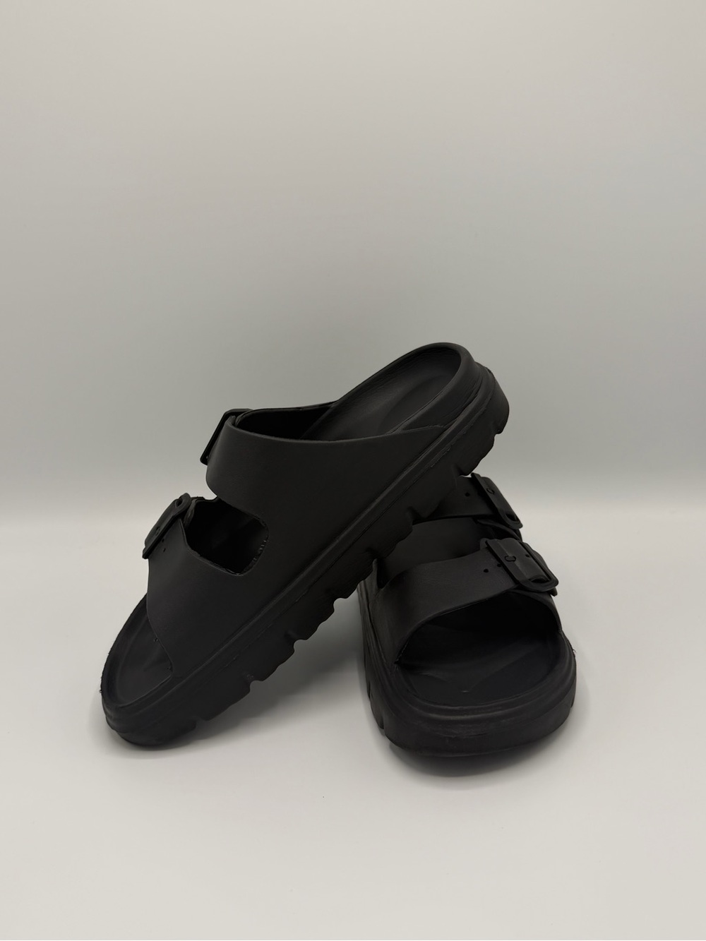 Men's Black Slide Sandals with Adjustable Buckles